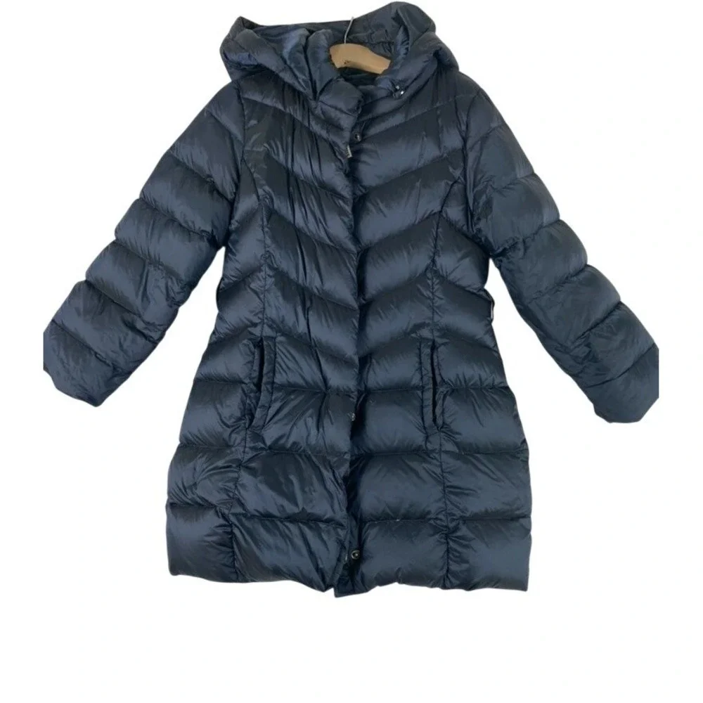 BRUMS Italy Puffer Jacket Girl Sz 7 Blue Hooded White Duck Down Waterproof